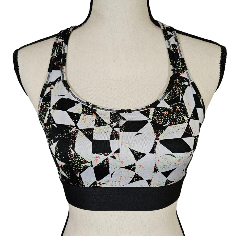 Victoria's Secret "The Player"Sports Bra,Black/White With Neon Splatter, Medium